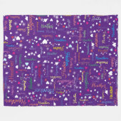 Royal Paarse Sky vol namen, harten en sterren Fleece Deken (Voorkant (Horizontaal))