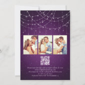 Royal Paarse String Lights 3 Foto QR Code Bruiloft Kaart (Achterkant)