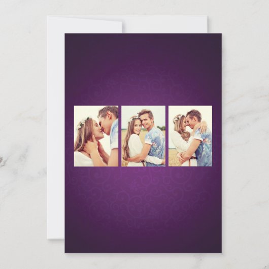 Royal Paarse String Lights 3 foto's Bruiloft Kaart (Achterkant)