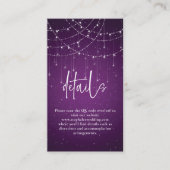 Royal Paarse String Lights Bruiloft Informatiekaartje (Voorkant)