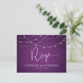 Royal Paarse String Lights Bruiloft RSVP Uitnodiging Briefkaart (Staand voorkant)