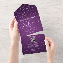 Royal Paarse String Lights Guest Details Wedding All In One Uitnodiging