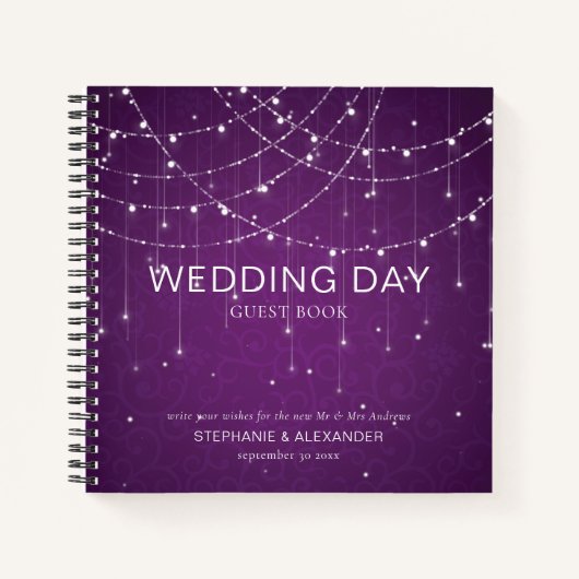Royal Paarse String Lights Wedding Guest Book Notitieboek (Voorkant)