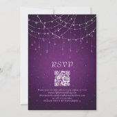 Royal Paarse Swirl & String Lights QR Code Bruilof Kaart (Achterkant)