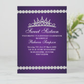 Royal Paarse Tiara verjaardagsuitnodiging Kaart (Staand voorkant)