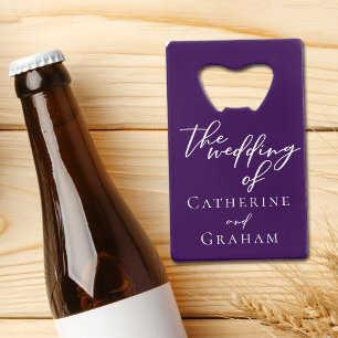 Royal Paarse Typografie Gepersonaliseerde bruiloft Creditkaart Flessenopener