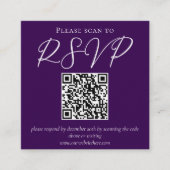 Royal Paarse Typografie Wedding QR Code RSVP Informatiekaartje (Voorkant)