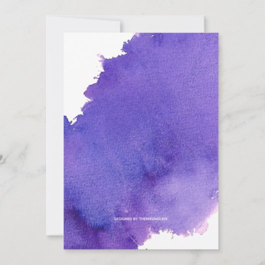 Royal Paarse Waterverf huwelijksuitnodiging Kaart (Achterkant)