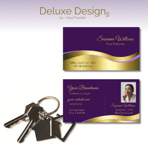 Royal Paarse Wavy Gold Decor met Foto Elegant Visitekaartje