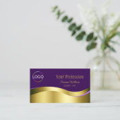 Royal Paarse Wavy Gold Decor met Logo QR-code Visitekaartje (Staand voorkant)