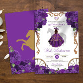 Royal Paarse Westerne Charro Bloemen Quinceanera Kaart