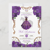 Royal Paarse Westerne Charro Bloemen Quinceanera Kaart (Voorkant)