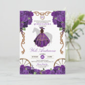 Royal Paarse Westerne Charro Bloemen Quinceanera Kaart (Staand voorkant)