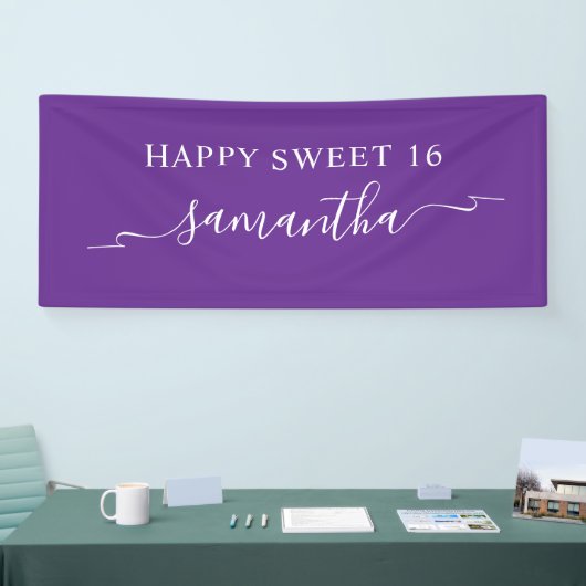 Royal Paarse White Happy Sweet 16 Lint Naam Spandoek (Beurs)