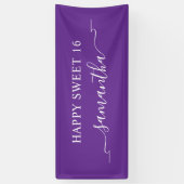 Royal Paarse White Happy Sweet 16 Lint Naam Spandoek (Verticaal)