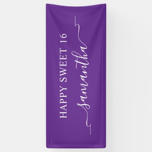 Royal Paarse White Happy Sweet 16 Lint Naam Spandoek (Verticaal)