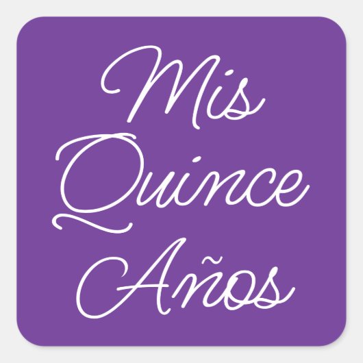 Royal Paarse White Modern Script Mis Quince Anos Vierkante Sticker (Voorkant)