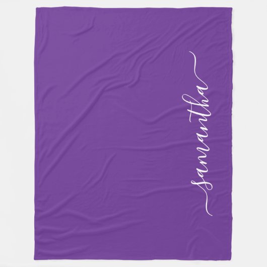 Royal Paarse Wit Elegant Script Handtekening Naam Fleece Deken (Voorkant)