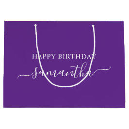 Royal Paarse Wit Elegant Script Handtekening Naam Groot Cadeauzakje