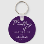 Royal Paarse Wit Gepersonaliseerde bruiloft Sleutelhanger (Voorkant)