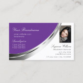 Royal Paarse Wit Zilveren Decor Monogram en Foto Visitekaartje (Achterkant)