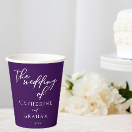 Royal Paarse Witte Typografie Avond bruiloft Papieren Bekers