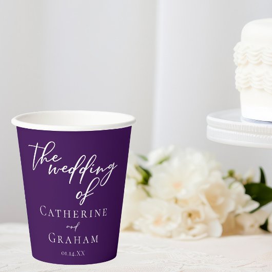 Royal Paarse Witte Typografie Avond bruiloft Papieren Bekers