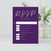 Royal Paarse Witte Typografie Avond bruiloft RSVP Kaartje (Staand voorkant)