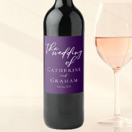 Royal Paarse Witte Typografie Avond bruiloft Wijn Etiket