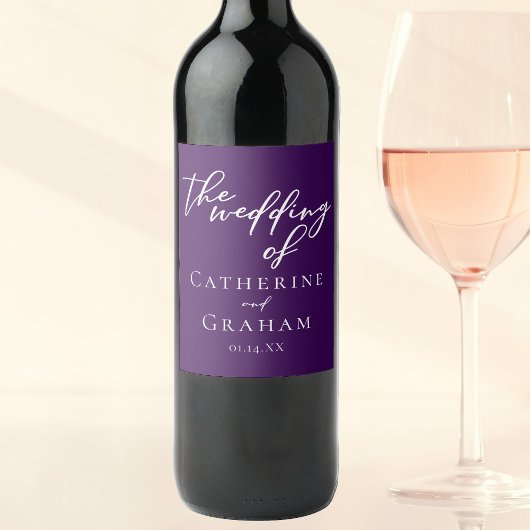 Royal Paarse Witte Typografie Avond bruiloft Wijn Etiket