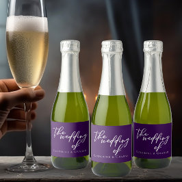Royal Paarse Witte Typografie Gepersonaliseerde br Sparkling Wijnetiket