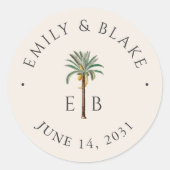 Royal Palm Logo Elegant Tropical Monogram Wedding Ronde Sticker (Voorkant)