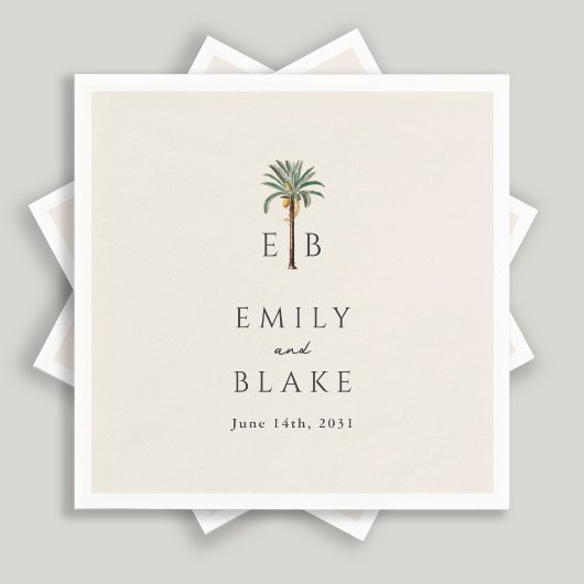 Royal Palm Logo Elegant Tropical Monogram Wedding Servet