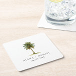 Royal Palm Tree Tropical Wedding Kartonnen Onderzetters<br><div class="desc">Koninklijke palmbomen staan langs vele mooie straten in kuststeden en tropische streken. Symboliserend elegantie en tropische pracht,  deze aangepaste gepersonaliseerde bruiloft drink onderzetter is voorzien van een waterverf koningspalm met een tekst sjabloon voor het opnemen van de bruid en bruidegom namen en trouwdatum.</div>
