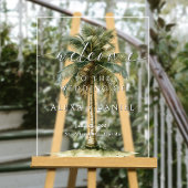 Royal Palm Tree Tropical Wedding Welkom Acryl Bord