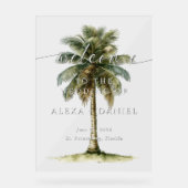 Royal Palm Tree Tropical Wedding Welkom Acryl Bord (Voorkant)