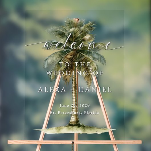 Royal Palm Tree Tropical Wedding Welkom Acryl Bord (Neutraal)