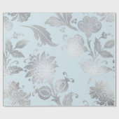 Royal Pastel blauw zilver Rozen glanzend Cadeaupapier (Vlak)