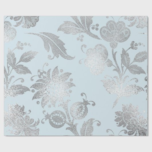 Royal Pastel blauw zilver Rozen glanzend Cadeaupapier (Vlak)