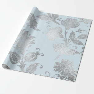 Royal Pastel blauw zilver Rozen glanzend Cadeaupapier