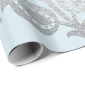 Royal Pastel blauw zilver Rozen glanzend Cadeaupapier (Rol Hoek)