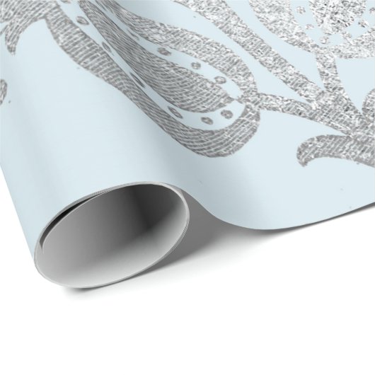 Royal Pastel blauw zilver Rozen glanzend Cadeaupapier (Rol Hoek)