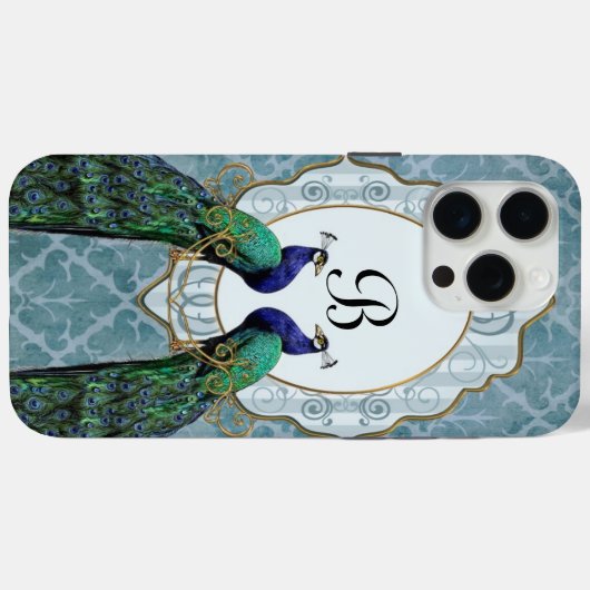Royal Peacock (Blauw) Monogram iPhone Case (Achterkant (horizontaal))