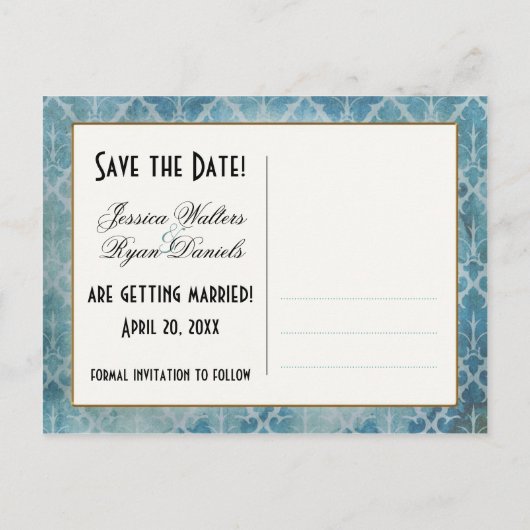Royal Peacock Blue Save the Date Briefkaart (Achterkant)