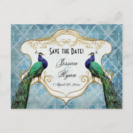 Royal Peacock Blue Save the Date Briefkaart (Voorkant)