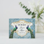 Royal Peacock Blue Save the Date Briefkaart (Staand voorkant)