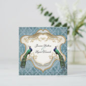 Royal Peacock Blue Wedding Invitation Kaart (Staand voorkant)