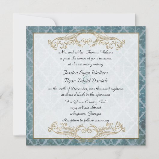 Royal Peacock Blue Wedding Invitation Kaart (Achterkant)