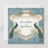 Royal Peacock Blue Wedding Invitation Kaart (Voorkant)
