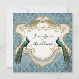 Royal Peacock Blue Wedding Invitation Kaart